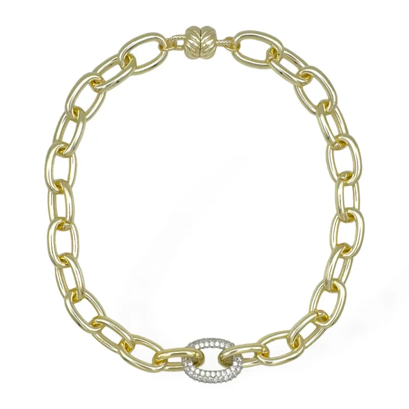 14K GOLD PLATED NECKLACE CLEAR CZ STONES ( 9391 G ) made by Oh My Jewelry