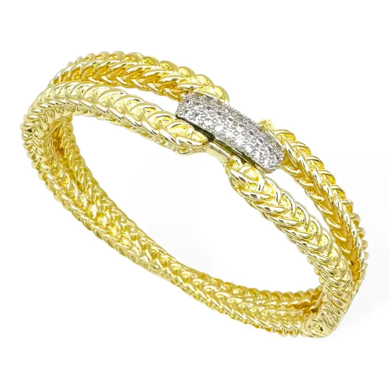 GOLD BANGLE CLEAR CZ STONES ( 9373 B ) made by Oh My Jewelry