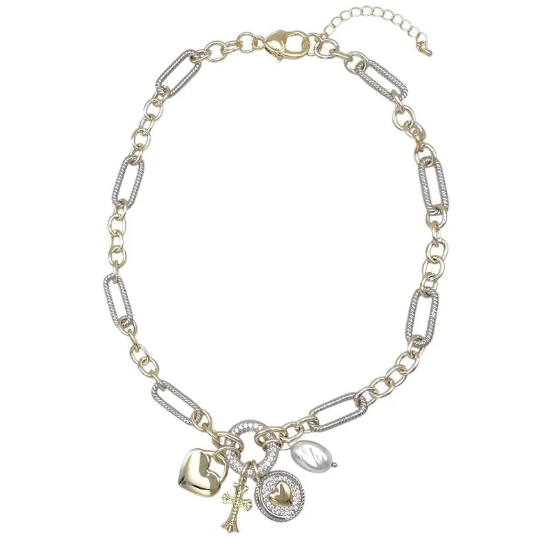 14K GOLD PLATED HEART CROSS CHARM NECKLACE ( 1068 ) made by Oh My Jewelry