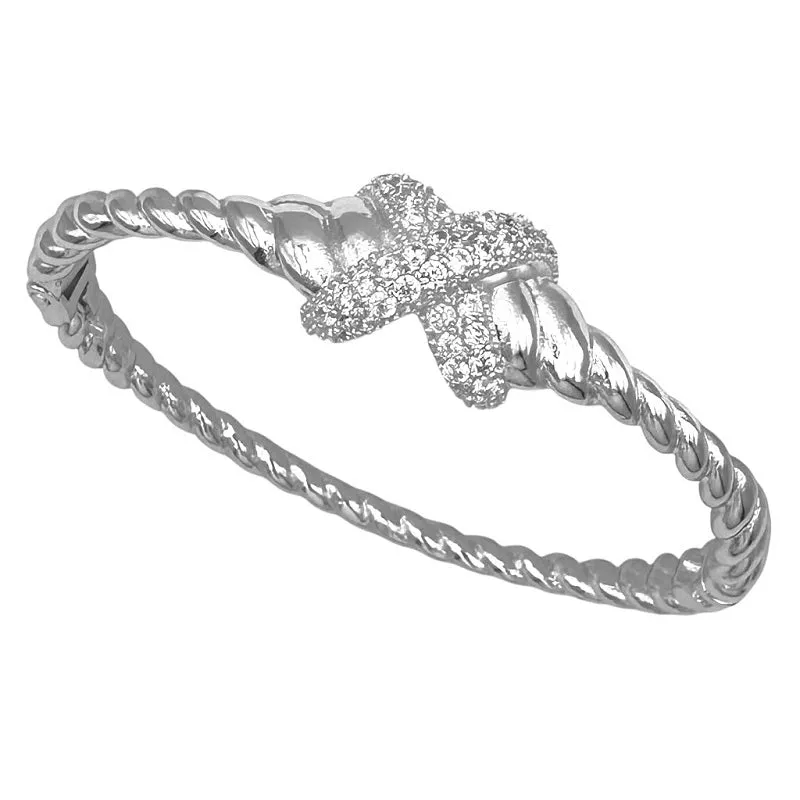 SILVER CUFF BANGLE X CZ STONES ( 1206 BX ) made by Oh My Jewelry