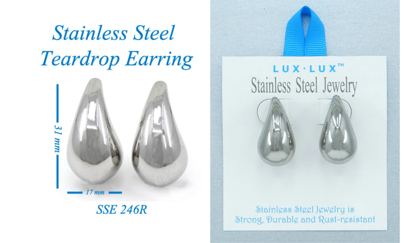 STAINLESS STEEL TEARDROP EARRINGS ( 246 R ) made by Oh My Jewelry