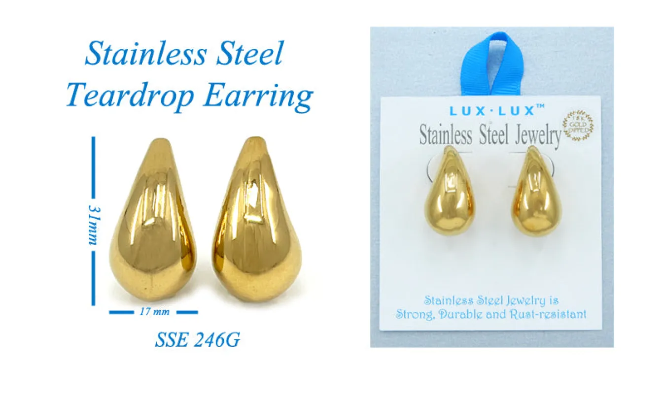 STAINLESS STEEL TEARDROP EARRINGS ( 246 G ) made by Oh My Jewelry