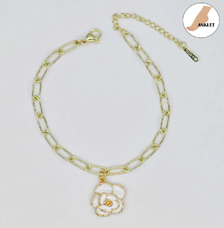 GOLD STAINLESS STEEL ANKLET FLOWER CHARM ( 3454 GWT ) made by Oh My Jewelry