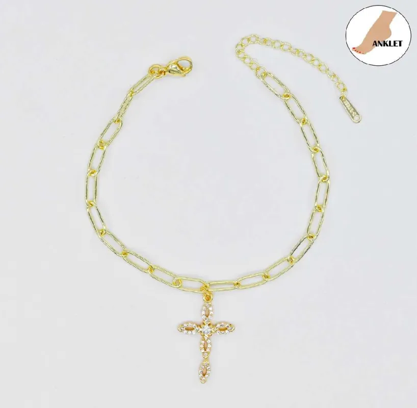 GOLD STAINLESS STEEL CROSS ANKLET ( 3506 G ) made by Oh My Jewelry