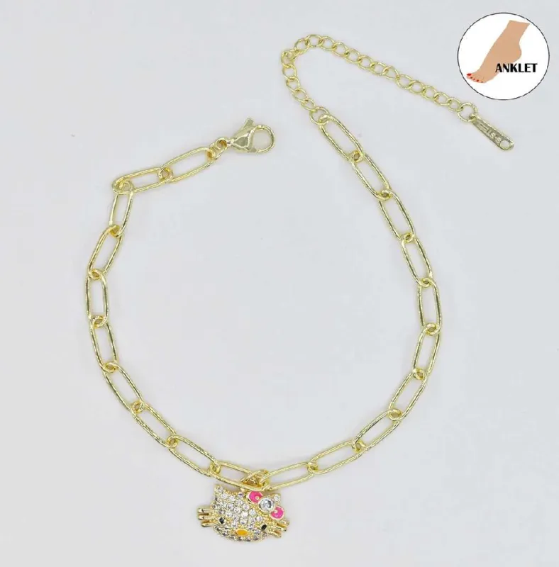 GOLD STAINLESS STEEL CAT ANKLET ( 3478 G ) made by Oh My Jewelry