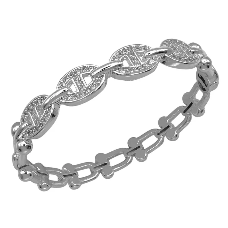 SILVER BANGLE CLEAR CZ STONES ( 1778 BX ) made by Oh My Jewelry