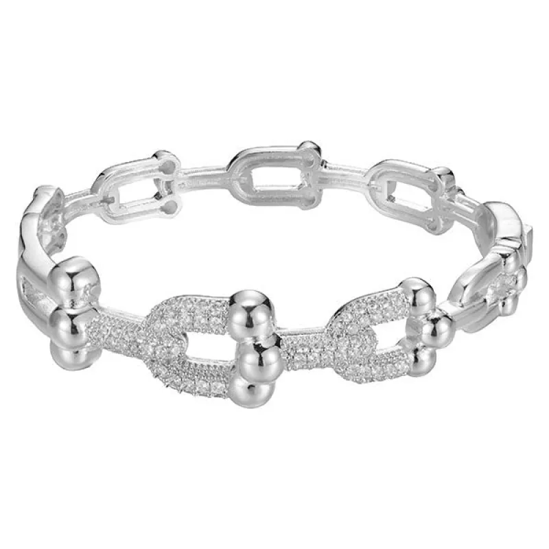 SILVER BANGLE CLEAR CZ STONES ( 10090 R ) made by Oh My Jewelry