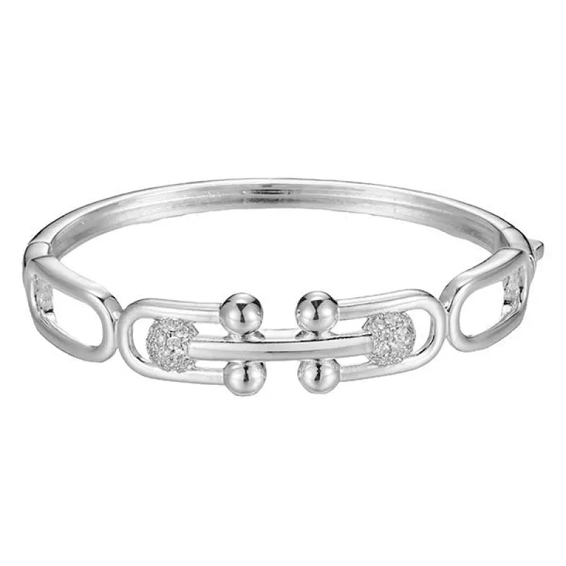 SILVER BANGLE CLEAR CZ STONES ( 10089 R ) made by Oh My Jewelry