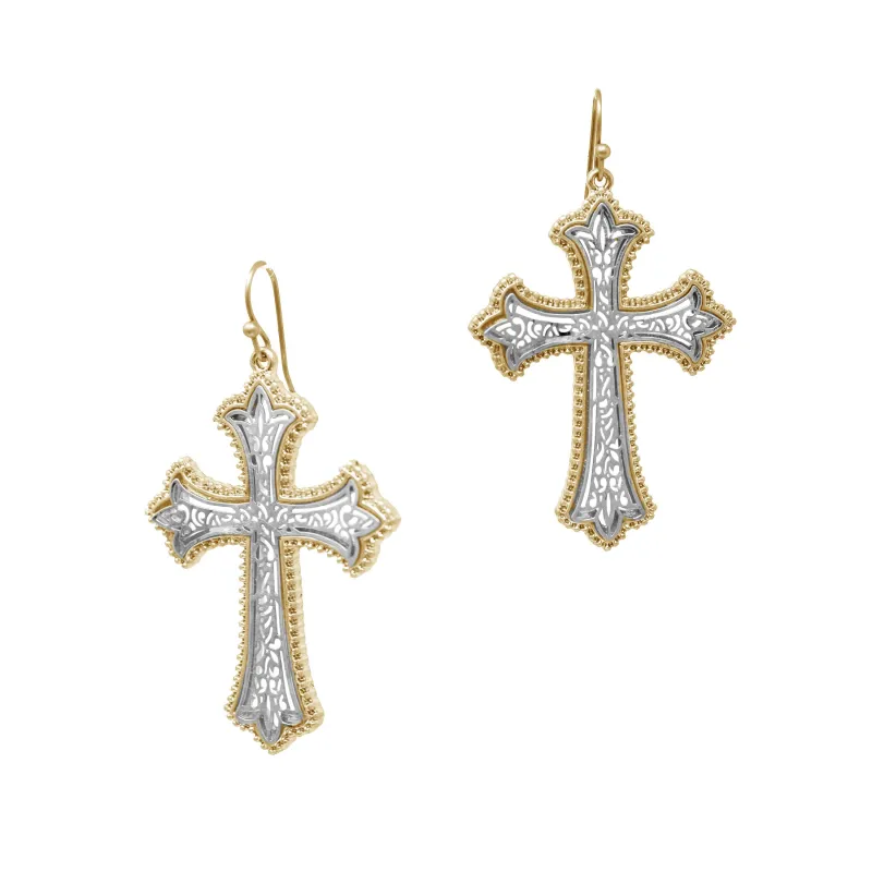 GOLD WHITE CROSS EARRINGS ( 2801 WGWS ) made by Oh My Jewelry