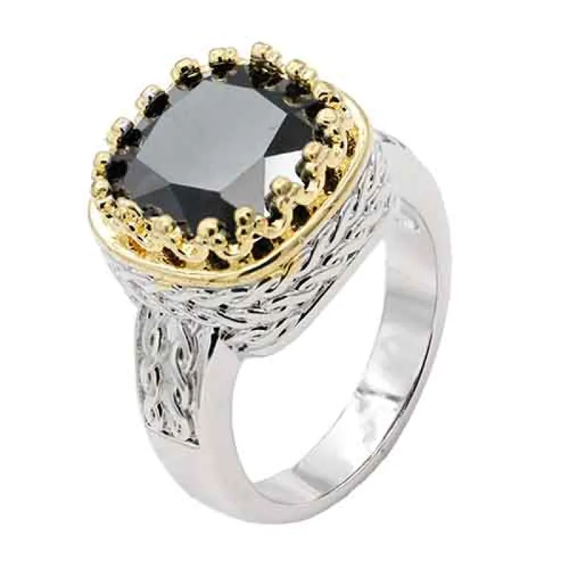 SILVER GOLD RING BLACK SIZE 7 ( 4630 BK7 ) made by Oh My Jewelry