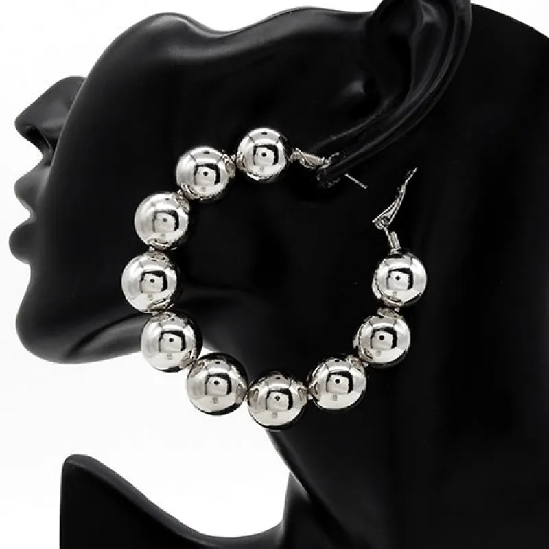 SILVER BALL HOOP EARRINGS ( 3342 RD ) made by Oh My Jewelry