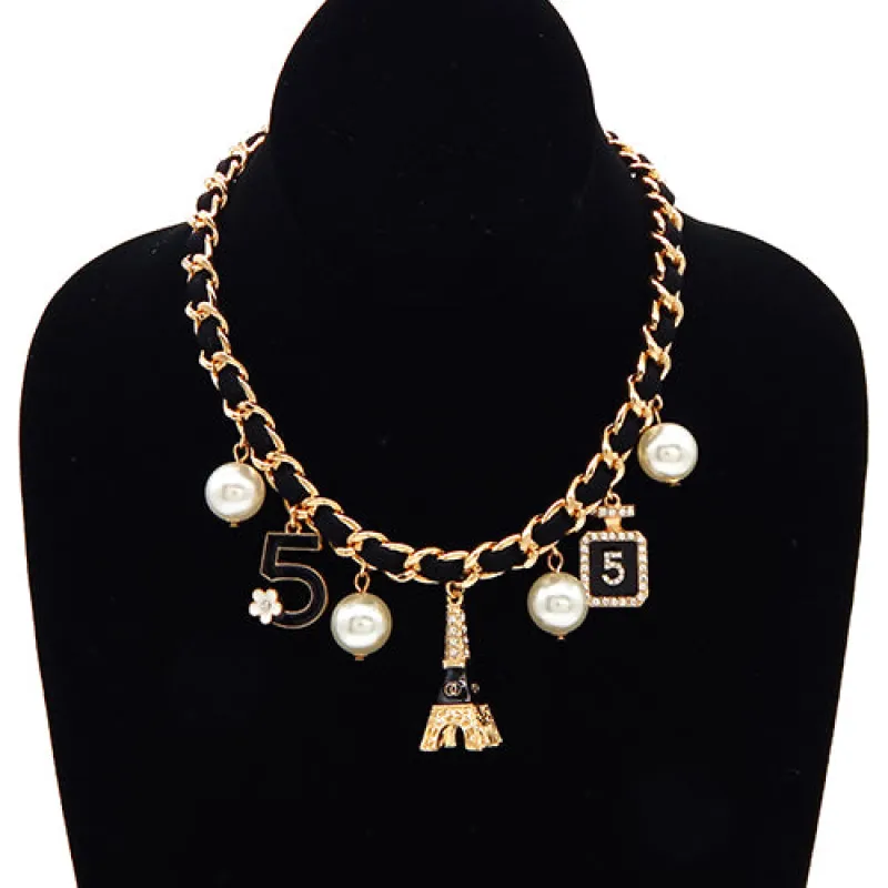 GOLD EIFFEL TOWER CHARM NECKLACE ( 3709 GDBLK ) made by Oh My Jewelry