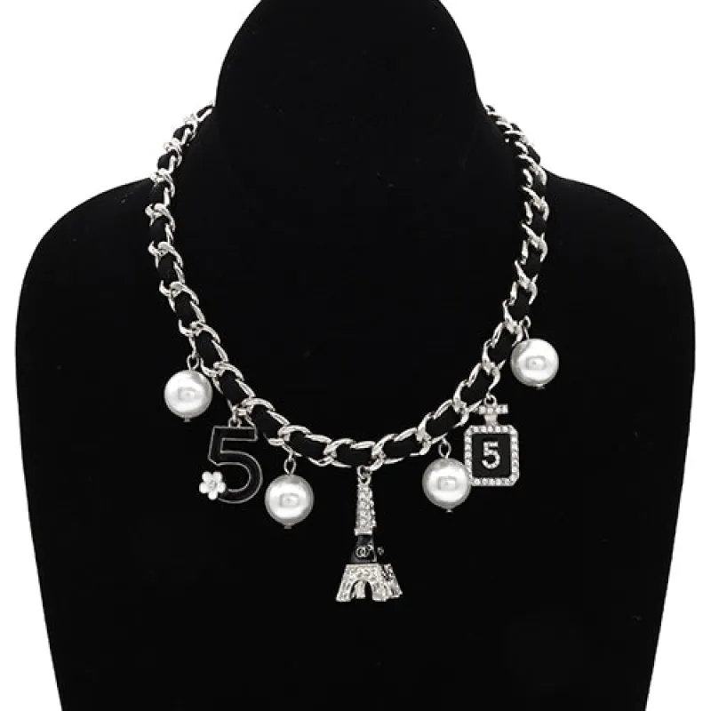 SILVER EIFFEL TOWER CHARM NECKLACE ( 3709 RDBLK ) made by Oh My Jewelry