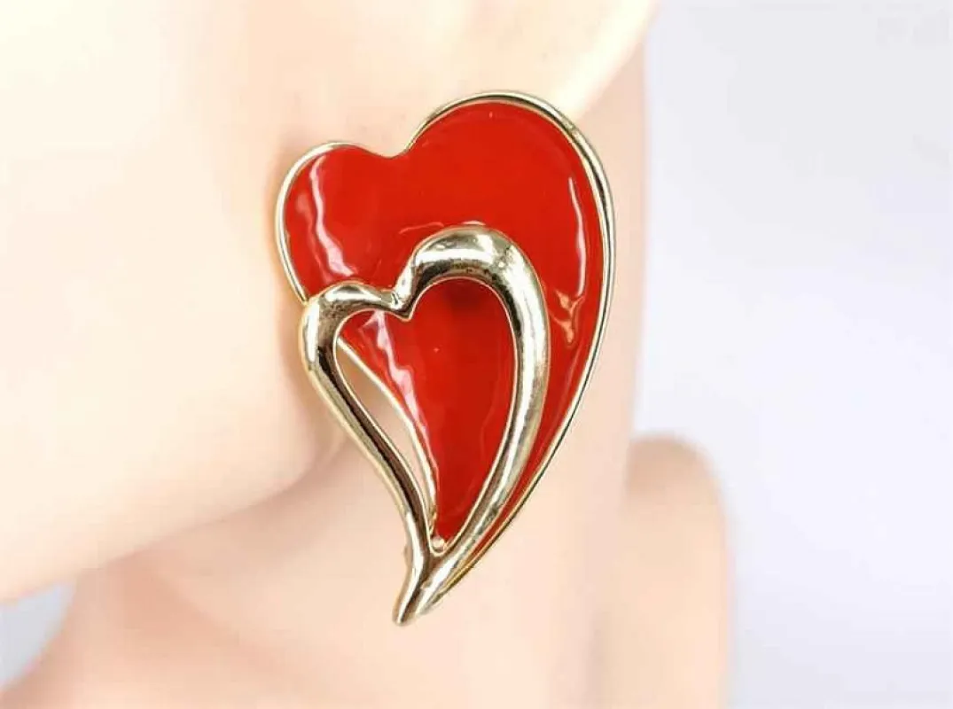 GOLD RED HEART EARRINGS ( 7216 GDRD ) made by Oh My Jewelry
