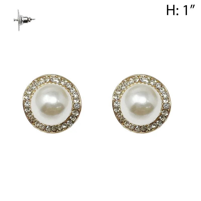 GOLD EARRINGS PEARLS CLEAR STONES ( 358 GCR ) made by Oh My Jewelry