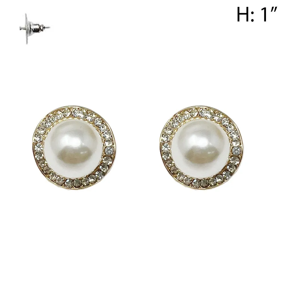 GOLD EARRINGS PEARLS CLEAR STONES ( 358 GCR ) sold by Oh My Jewelry