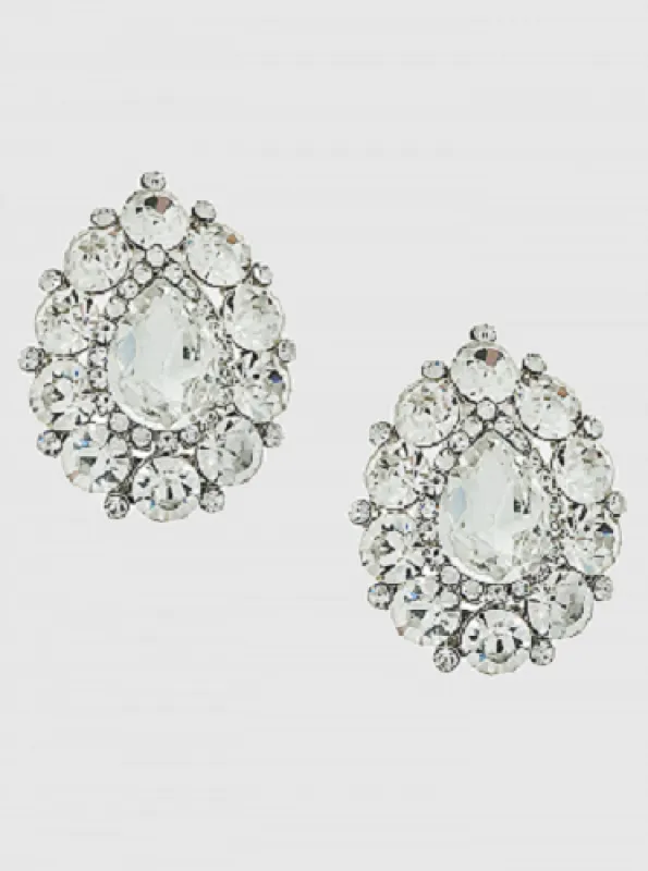 Silver Clear Stones Teardrop Clip On Earrings ( 4501 SCL ) made by Oh My Jewelry