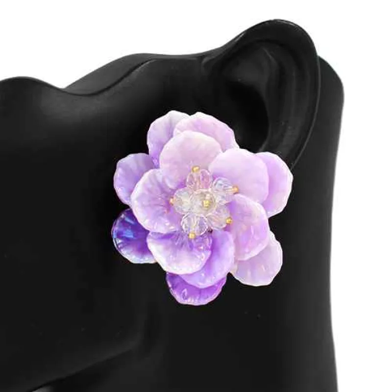 PURPLE FLOWER EARRINGS ( 2839 PU ) made by Oh My Jewelry
