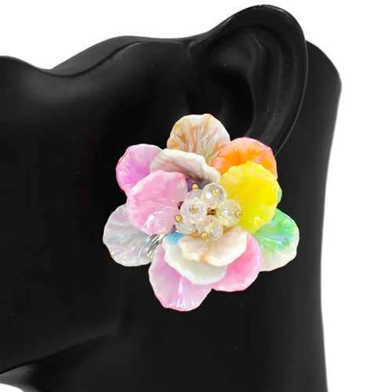 MULTICOLOR FLOWER EARRINGS ( 2839 MLT ) made by Oh My Jewelry
