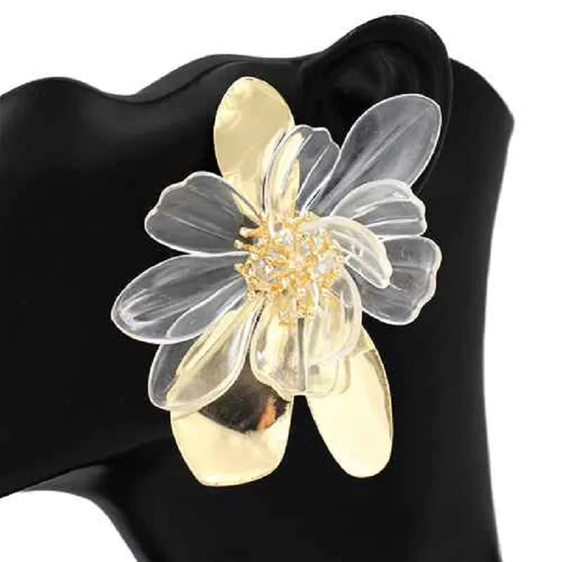 GOLD CLEAR FLOWER EARRINGS ( 2836 GDCLR ) made by Oh My Jewelry