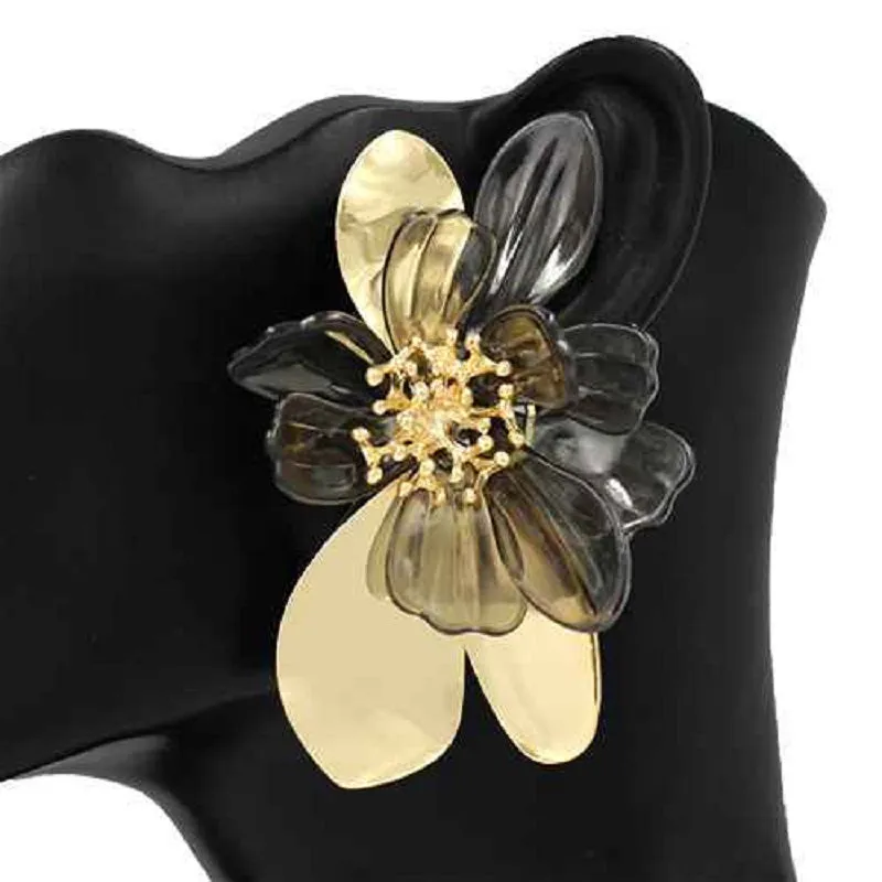 GOLD BLACK FLOWER EARRINGS ( 2836 GDBK ) made by Oh My Jewelry