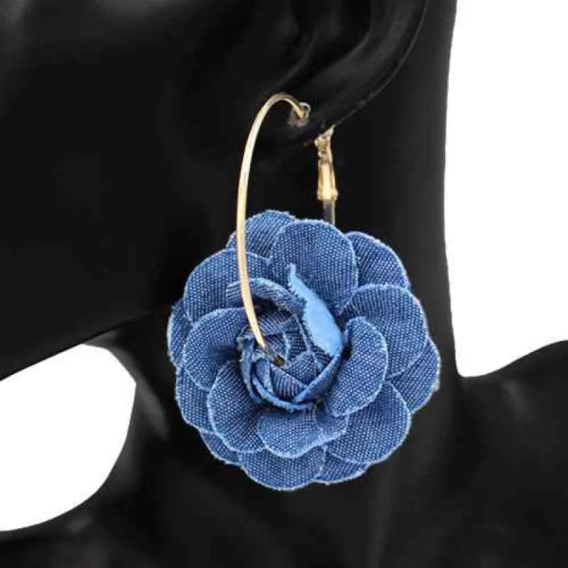 DENIM FLOWER HOOP EARRINGS ( 2791 ) made by Oh My Jewelry