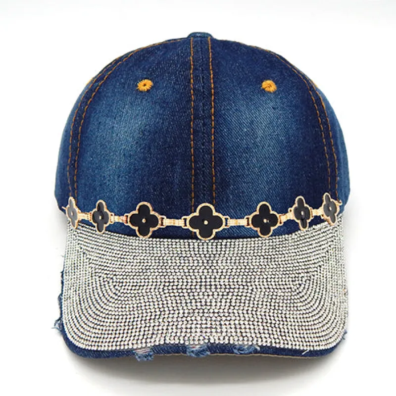 DENIM BASEBALL HAT RHINESTONE ( 8453 NBLBK ) made by Oh My Jewelry