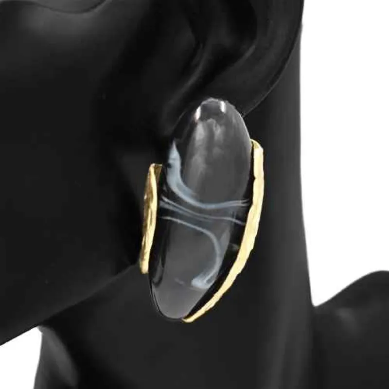 GOLD BLACK EARRINGS ( 1171 GDBK ) made by Oh My Jewelry