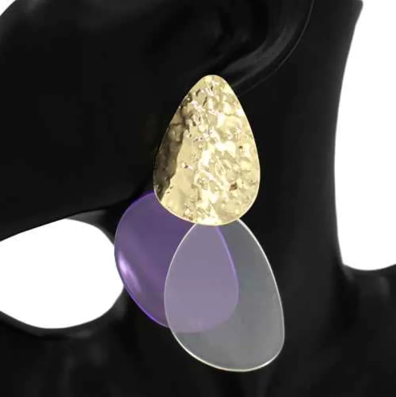 GOLD ACRLYIC EARRINGS ( 1124 GDCLRPU ) made by Oh My Jewelry