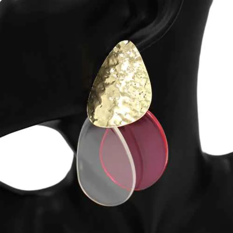 GOLD ACRLYIC EARRINGS ( 1124 GDCLRPK ) made by Oh My Jewelry