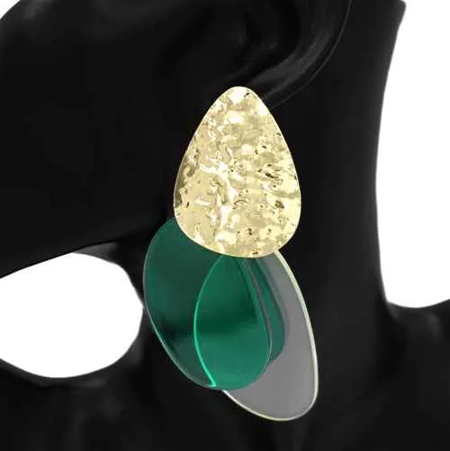 GOLD ACRLYIC EARRINGS ( 1124 GDCLRGN ) sold by Oh My Jewelry