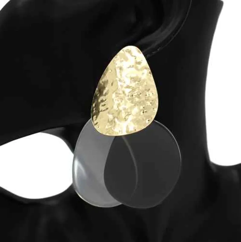 GOLD ACRLYIC EARRINGS ( 1124 GDCLRBK ) made by Oh My Jewelry