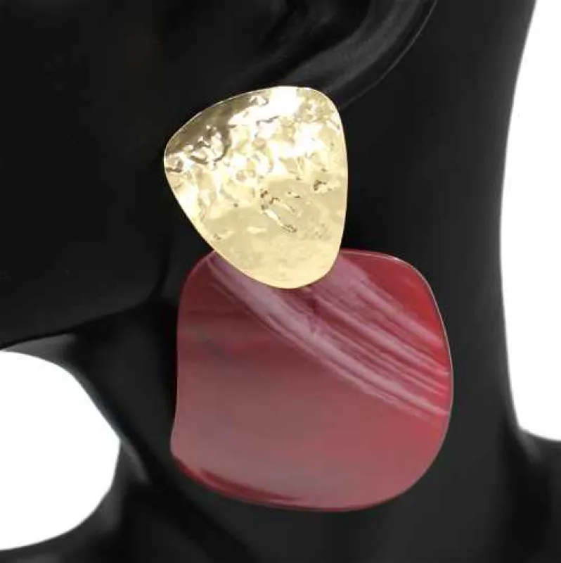 GOLD ACRYLIC EARRINGS ( 1112 RED ) made by Oh My Jewelry