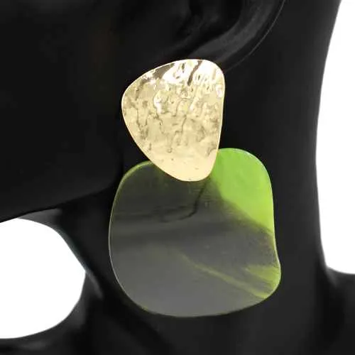 GOLD ACRYLIC EARRINGS ( 1112 GN ) sold by Oh My Jewelry