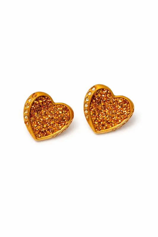 ORANGE HEART EARRINGS ORANGE STONES ( 1058 C ) made by Rebecca Minkoff