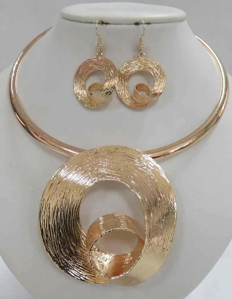 GOLD CHOKER PENDANT NECKLACE SET ( 3615 G ) sold by Oh My Jewelry