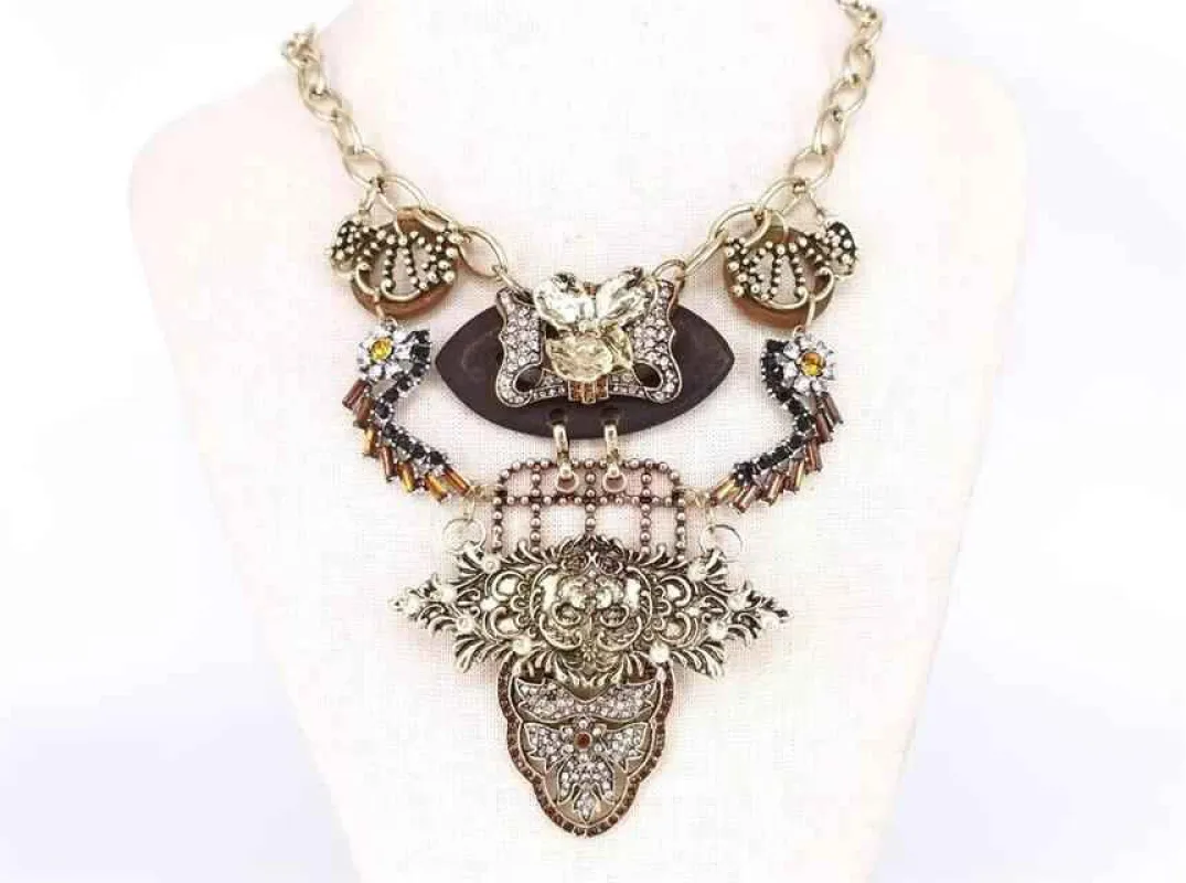 GOLD NECKLACE SET DARK BROWN ( 2614 GDBR ) made by Oh My Jewelry