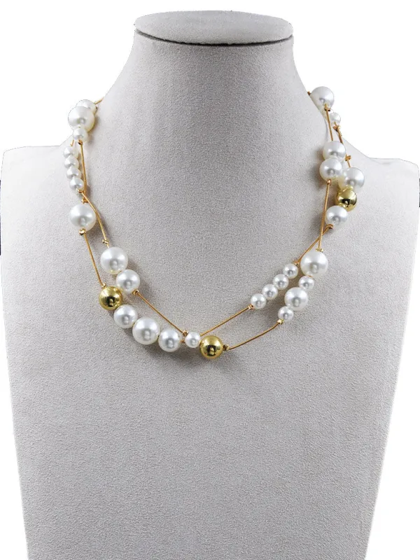 GOLD CREAM PEARL NECKLACE ( 261202 GNK ) made by Oh My Jewelry