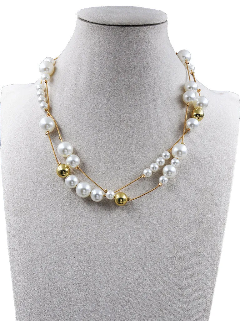 GOLD CREAM PEARL NECKLACE ( 261202 GNK ) sold by Oh My Jewelry