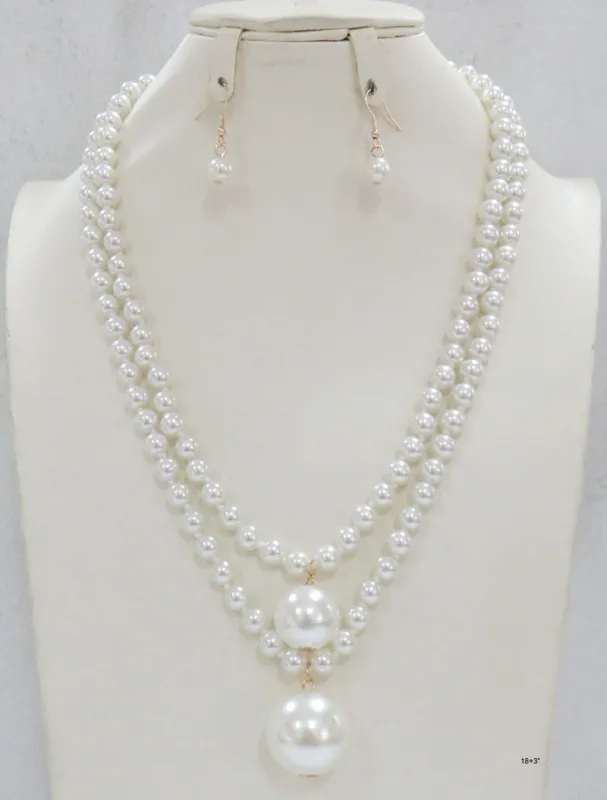 DOUBLE STRAND PEARL NECKLACE SET ( 684 CRM ) made by Oh My Jewelry