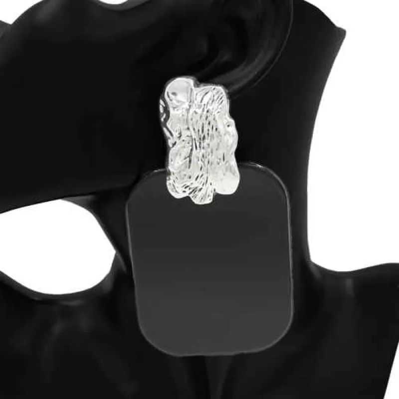 FASHION EARRINGS SILVER BLACK ( 2933 BK ) made by Oh My Jewelry