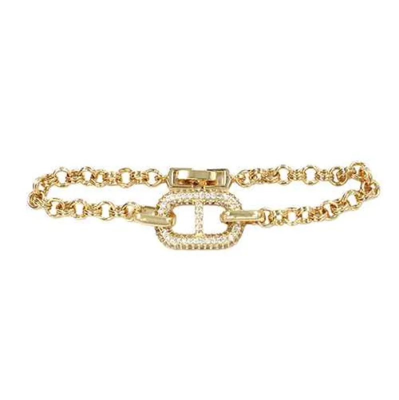 GOLD BRACELET CLEAR STONES ( 2279 GD ) made by Oh My Jewelry