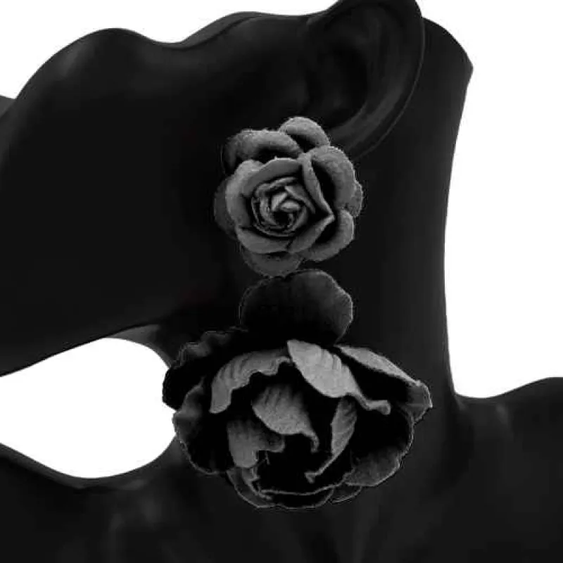 DANGLING FLOWER EARRINGS ( 2999 BK ) made by Oh My Jewelry