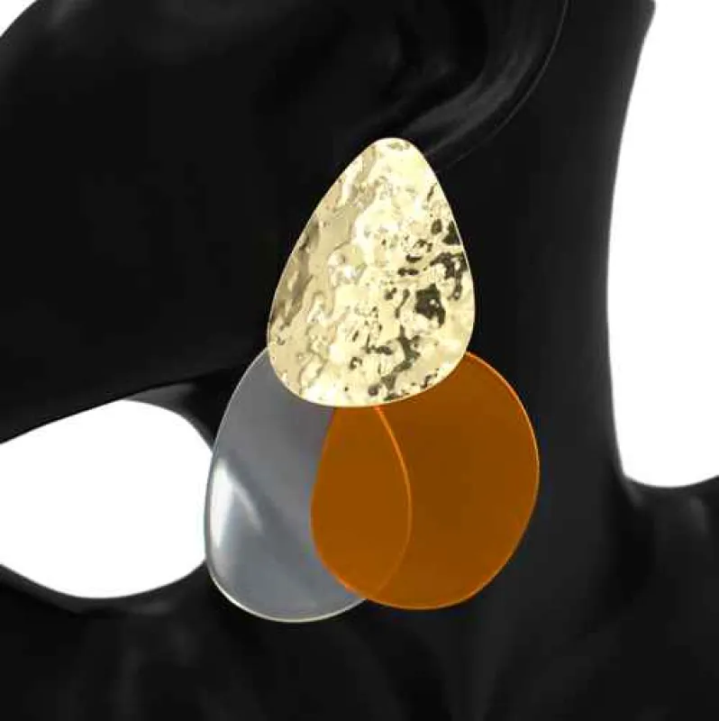 GOLD ACRLYIC EARRINGS ( 1124 GDCLROR ) made by Oh My Jewelry