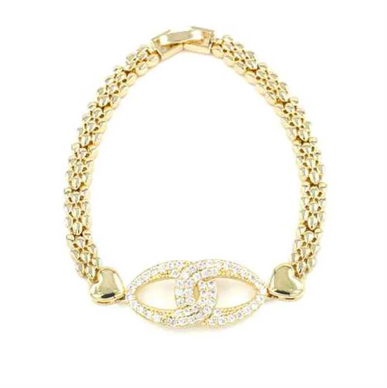 GOLD BRACELET CLEAR STONES HEART ( 2253 GD ) made by Oh My Jewelry