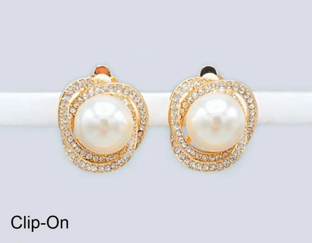 GOLD CREAM PEARL STONE CLIP ON EARRINGS ( 2745 GDCRM ) made by Oh My Jewelry