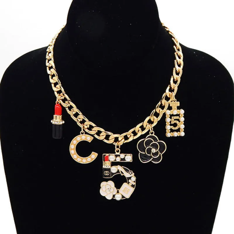 GOLD CHARM NECKLACE ( 3763 GDBLK ) made by Oh My Jewelry