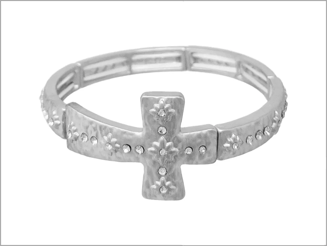 MATTE SILVER FASHION BRACELET CROSS ( 04372 MSCR ) made by Oh My Jewelry