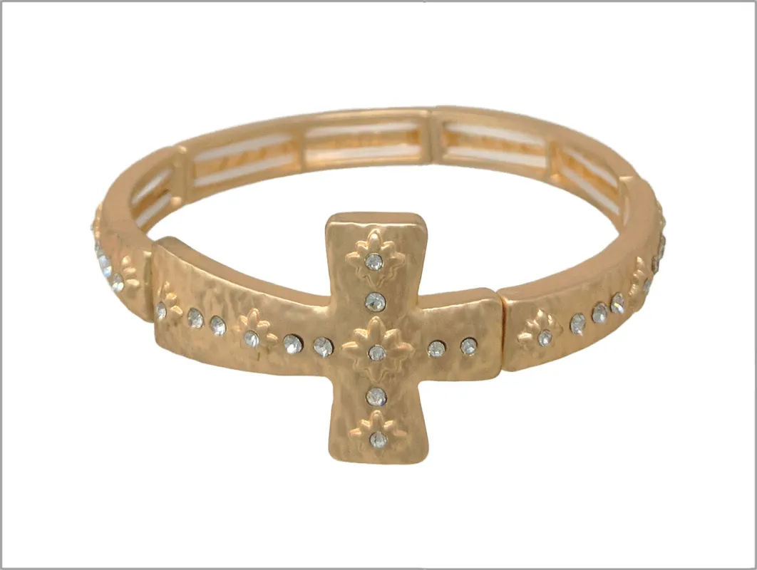 MATTE GOLD FASHION BRACELET CROSS ( 04372 MGCR ) made by Oh My Jewelry