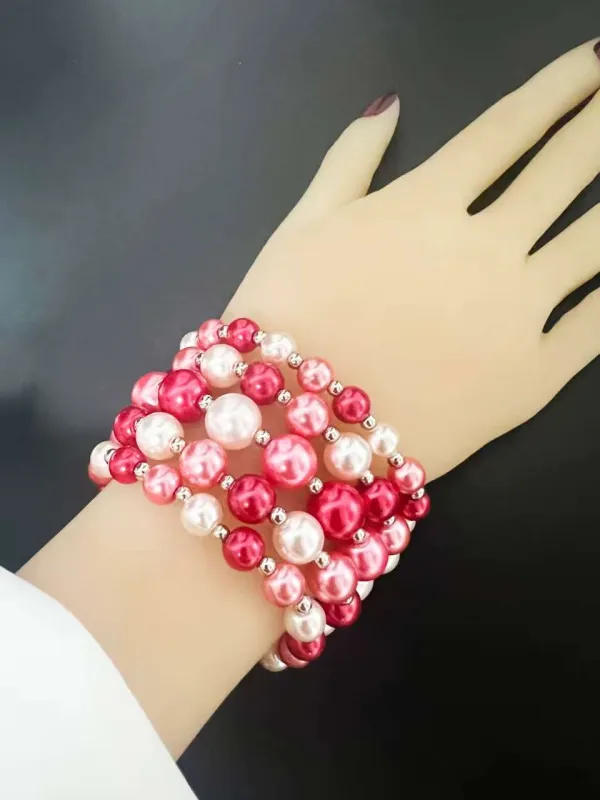 5 PIECE FASHION PEARL BRACELETS ( 1541 PKMX ) made by Oh My Jewelry